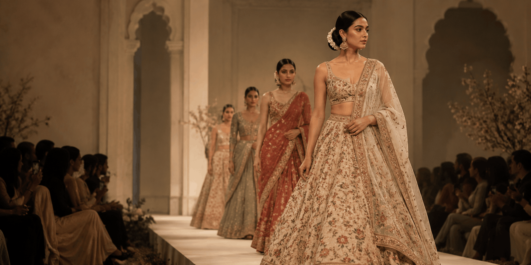 Indian couture fashion show featuring traditional designer wear